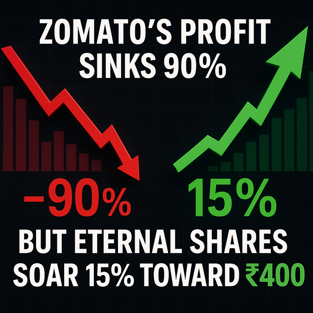 Eternal-Shares-Surge Eternal Share Price up by 15% with Rs 400 Target Amid Q1 Buzz; Zomato Parent Sees 90% Profit Plunge.